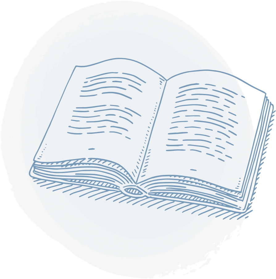 blue outline drawing of an open book
