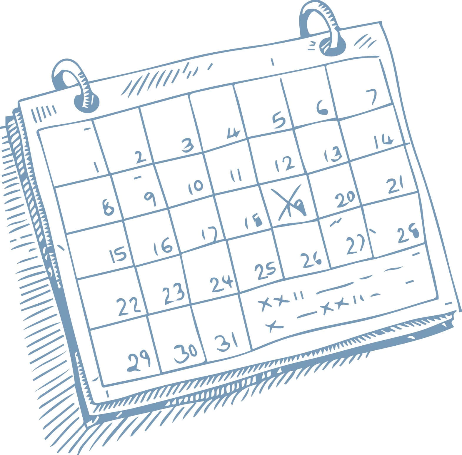 blue sketch of a calendar